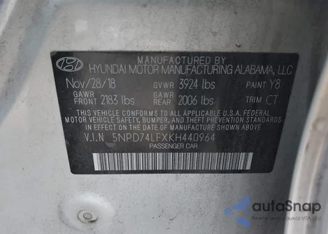 2019 Hyundai Elantra Se из США, поврежденный, VIN 5NPD74LFXKH440964